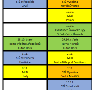 Termíny turnajů a zápasů starších žáků a mladších dorostenců od září do prosince 2025